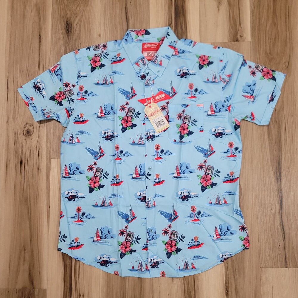 RSVLTS Shirt Mens 2XL Blue Budweiser Regatta Have a Bud Short Sleeve
